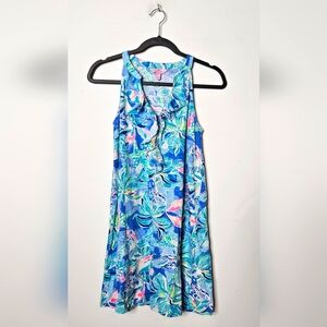 Lilly Pulitzer Shay Floral Tropical Blue Sleeveless Vacation Dress Womens Small‎